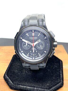 Concord Men's Watch C2 Swiss Automatic Chronograph Black Dial Rubber Band 43mm